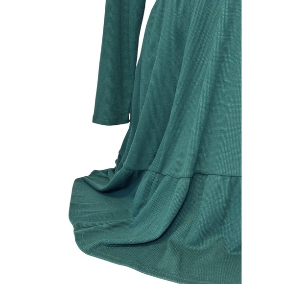 Torrid Women's Size 1 Knee‎ Dress Green Jersey Waffle Tiered Skater W/Pockets - Picture 8 of 12